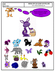 okul öncesi renkler çalışma sayfaları; verilen resimle aynı renkte olan resimleri işaretle